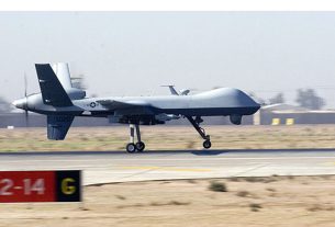 MQ-9 Reaper unmanned aerial vehicle lands at Joint Base Balad.
